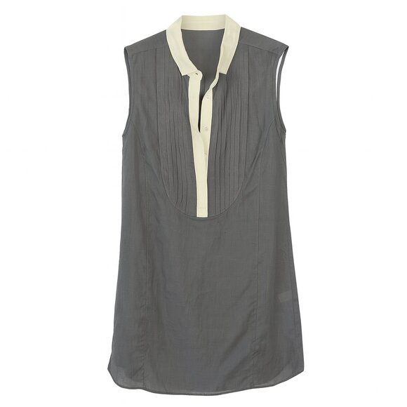 Rag & Bone Sleeveless Pleated Bib Tunic Top – Grey with Ivory Trim – Size 6 - Picture 2 of 7